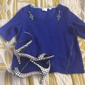 Anthropologie postage stamp textured zip top